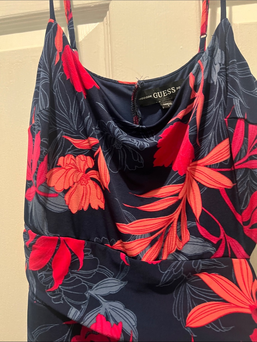 Guess Navy Blue Floral Jumpsuit with Pink & Coral Print - Picture 4 of 10